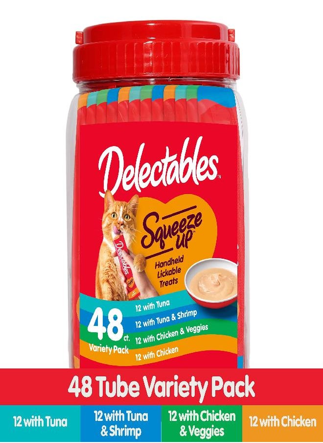 Hartz - Hartz Delectables Squeeze Up Variety Packs Interactive Lickable Wet Cat Treats, case of 48 - Image 1