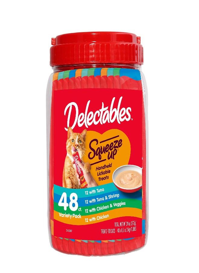 Hartz - Hartz Delectables Squeeze Up Variety Packs Interactive Lickable Wet Cat Treats, case of 48 - Image 1