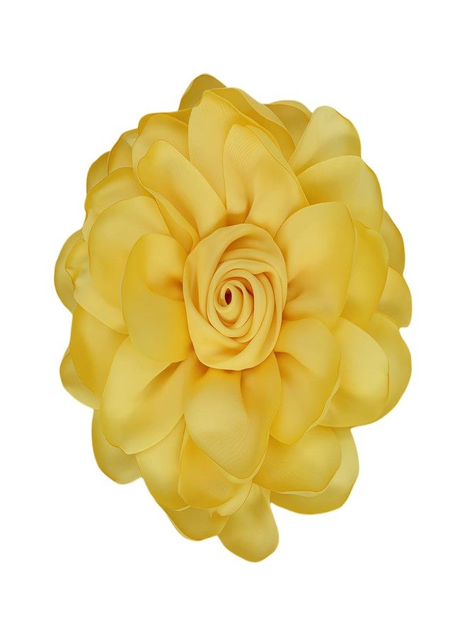 MarveBard Extra Large Satin Fabric Flower Brooch for Women Elegant Rose Camellia Floral Brooch Pin Handmade Big Satin Fabric Flower Statement Brooch Pin Vintage Clothing Hat Bag Accessories Christmas Wedding Bridal Birthday Jewelry (Yellow) - Image 1
