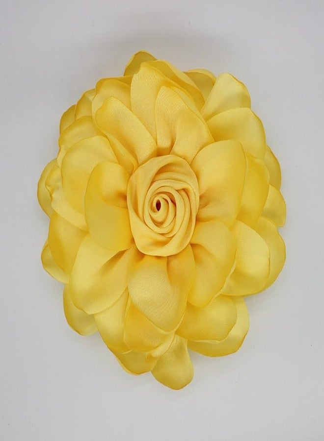 MarveBard Extra Large Satin Fabric Flower Brooch for Women Elegant Rose Camellia Floral Brooch Pin Handmade Big Satin Fabric Flower Statement Brooch Pin Vintage Clothing Hat Bag Accessories Christmas Wedding Bridal Birthday Jewelry (Yellow) - Image 3