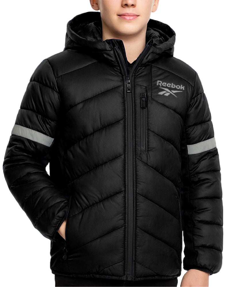 Reebok Boys Puffer Jacket - Heavyweight Quilted Wind & Water Resistant Boys Winter Coat - Insulated Bubble Kids Winter Jacket, Size 8, Black Ink - Image 1