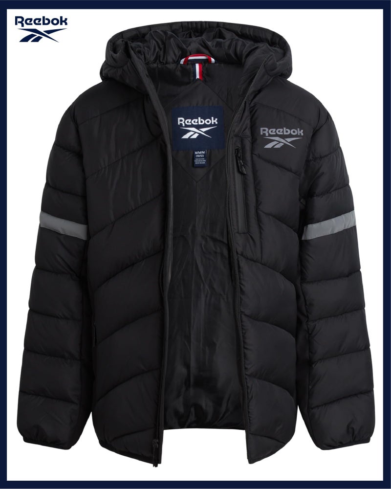 Reebok Boys Puffer Jacket - Heavyweight Quilted Wind & Water Resistant Boys Winter Coat - Insulated Bubble Kids Winter Jacket, Size 8, Black Ink - Image 3
