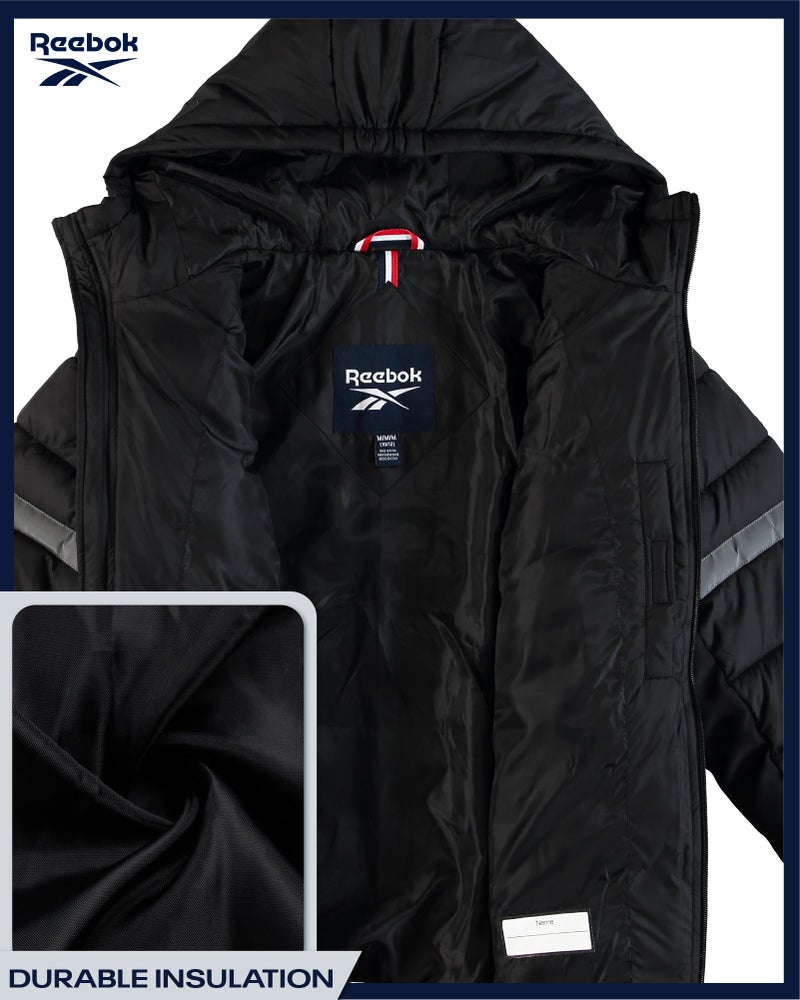 Reebok Boys Puffer Jacket - Heavyweight Quilted Wind & Water Resistant Boys Winter Coat - Insulated Bubble Kids Winter Jacket, Size 8, Black Ink - Image 5