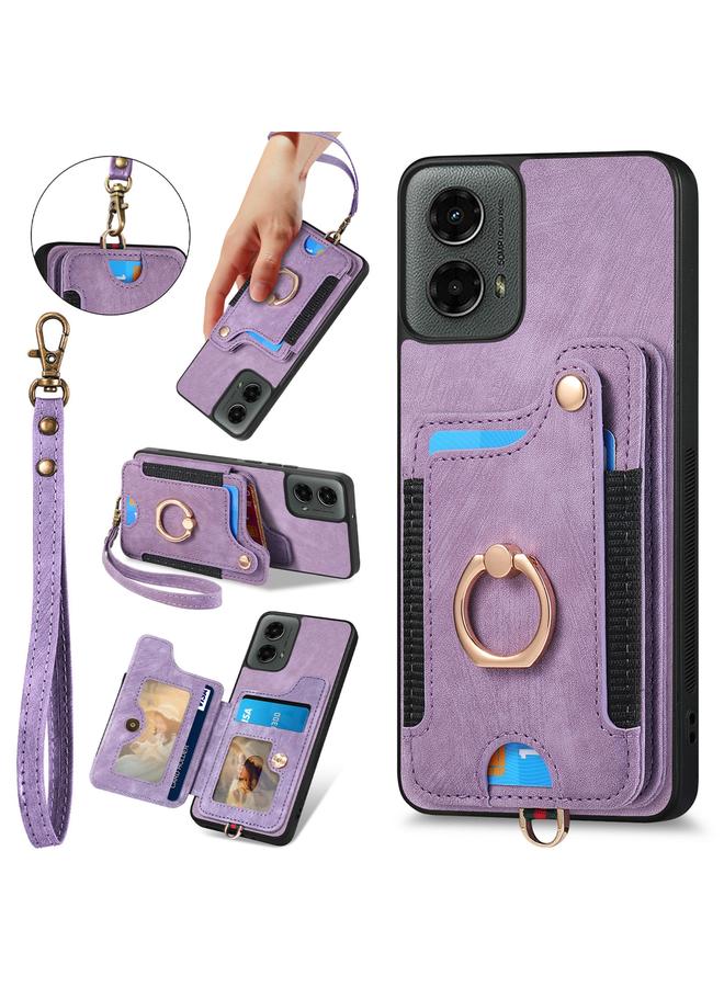S-TOP Case For Motorola Moto G 2024 Retro Skin-feel Ring Multi-card RFID Wallet Phone Case - Image 1