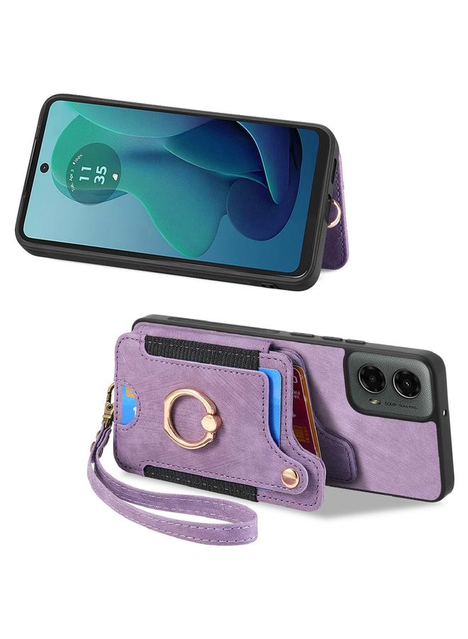 S-TOP Case For Motorola Moto G 2024 Retro Skin-feel Ring Multi-card RFID Wallet Phone Case - Image 2