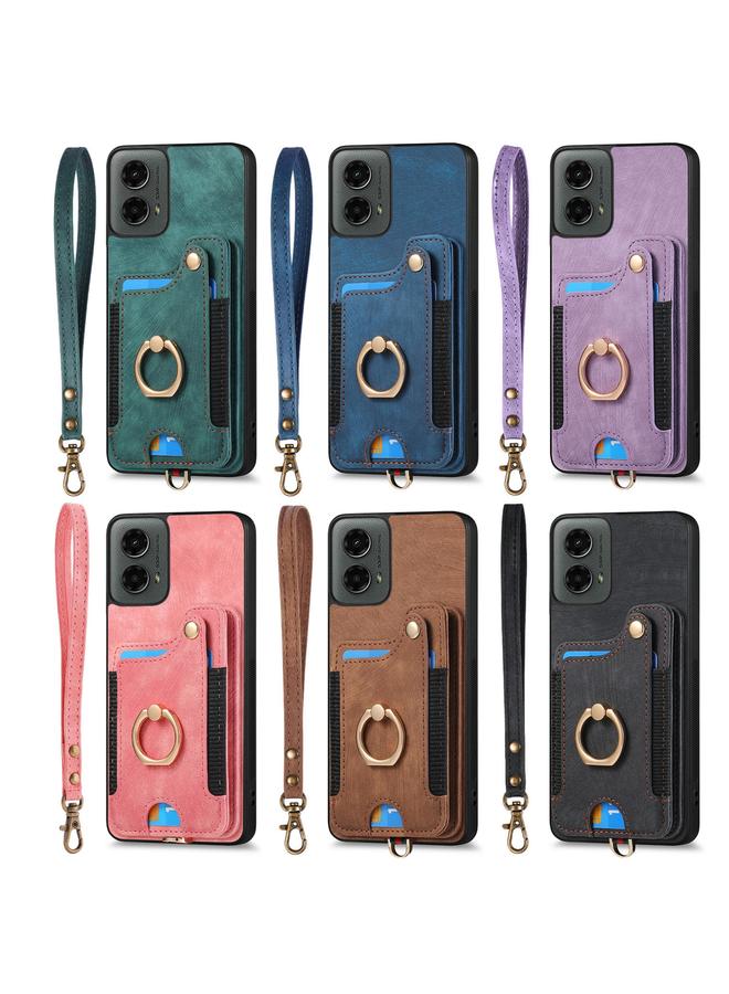 S-TOP Case For Motorola Moto G 2024 Retro Skin-feel Ring Multi-card RFID Wallet Phone Case - Image 5