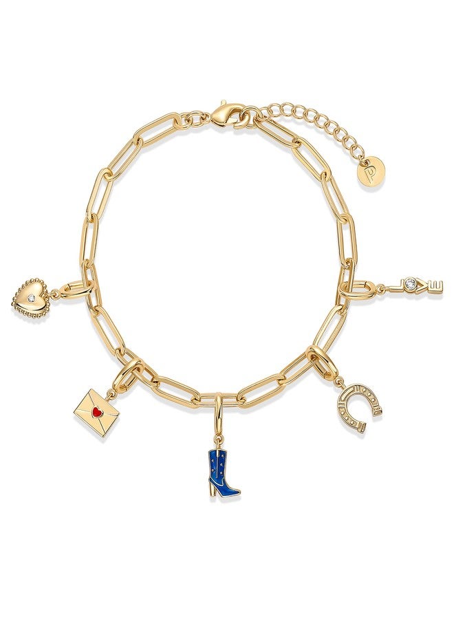 PAVOI سوار برافوي مطلي بالذهب الأصفر عيار 14 للنساء | سلسلة سحر قابلة للإزالة على شكل حذاء رعاة البقر، حدوة حصان، ظرف، قلب حب صداقة | مجوهرات أزياء صداقة وزركونيا مكعبة CZ | مجموعة أساور عصرية - Image 1