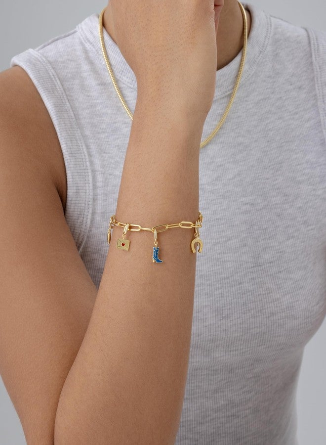 PAVOI سوار برافوي مطلي بالذهب الأصفر عيار 14 للنساء | سلسلة سحر قابلة للإزالة على شكل حذاء رعاة البقر، حدوة حصان، ظرف، قلب حب صداقة | مجوهرات أزياء صداقة وزركونيا مكعبة CZ | مجموعة أساور عصرية - Image 2