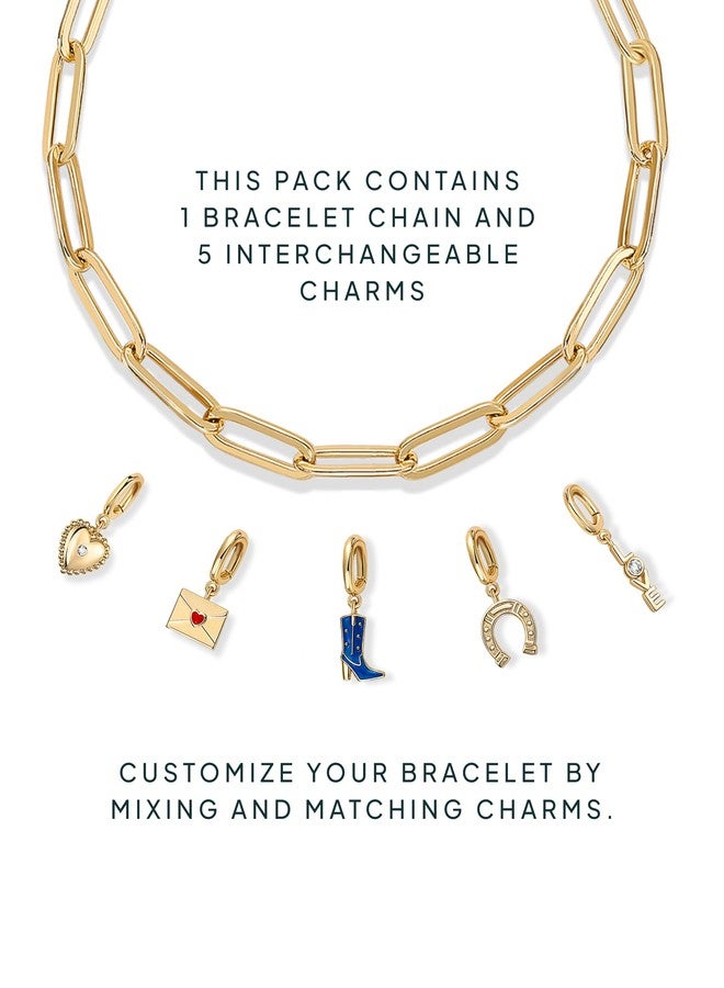 PAVOI سوار برافوي مطلي بالذهب الأصفر عيار 14 للنساء | سلسلة سحر قابلة للإزالة على شكل حذاء رعاة البقر، حدوة حصان، ظرف، قلب حب صداقة | مجوهرات أزياء صداقة وزركونيا مكعبة CZ | مجموعة أساور عصرية - Image 5