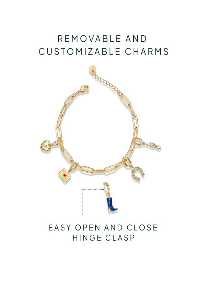 PAVOI سوار برافوي مطلي بالذهب الأصفر عيار 14 للنساء | سلسلة سحر قابلة للإزالة على شكل حذاء رعاة البقر، حدوة حصان، ظرف، قلب حب صداقة | مجوهرات أزياء صداقة وزركونيا مكعبة CZ | مجموعة أساور عصرية - Image 3
