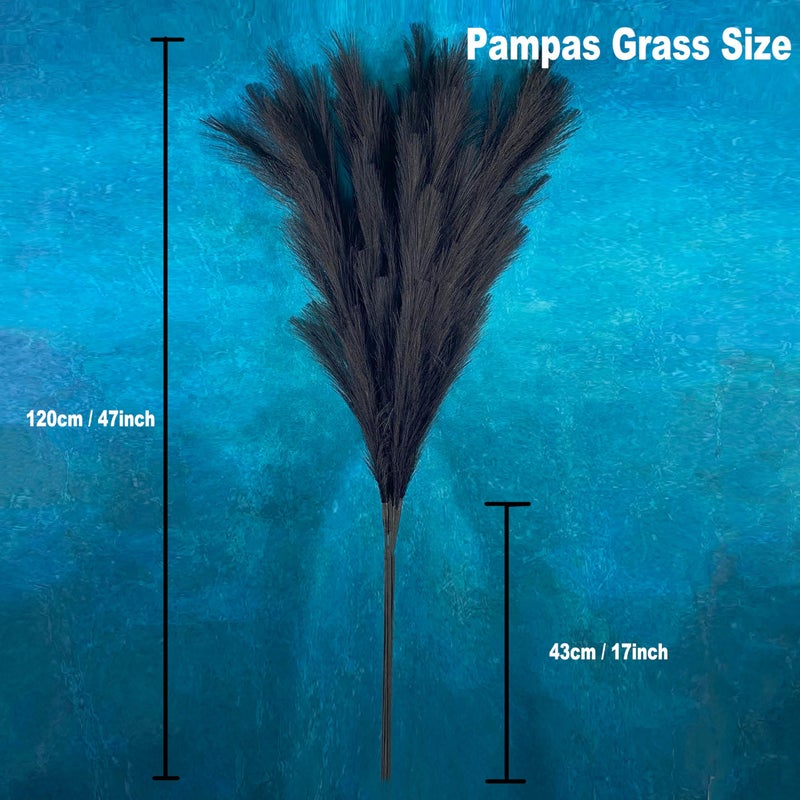 Gusaloo 6 PCS PAMPAS الاصطناعي العشب كبير 47 ""/120 سم مزيف فو ، بامباس الاصطناعي ديكور طويل القامة سيقان رقيقة pompous pompass ، مزهرية ، مزهرية مزهرية للمنزل ديكور بوهو ديكور زفاف أسود - Image 2