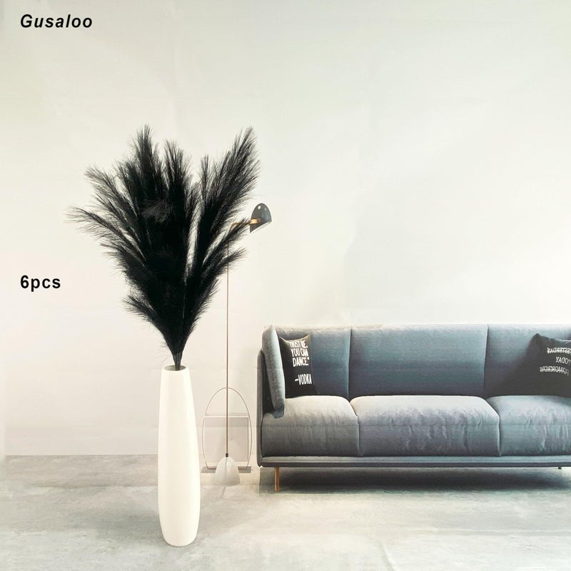 Gusaloo 6 PCS PAMPAS الاصطناعي العشب كبير 47 ""/120 سم مزيف فو ، بامباس الاصطناعي ديكور طويل القامة سيقان رقيقة pompous pompass ، مزهرية ، مزهرية مزهرية للمنزل ديكور بوهو ديكور زفاف أسود - Image 3