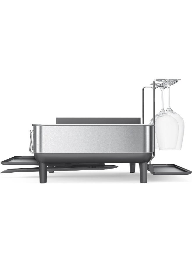 simplehuman Kitchen Dish Drying Rack with Swivel Spout, FingerprintProof Stainless Steel Frame, Grey Plastic - Image 2