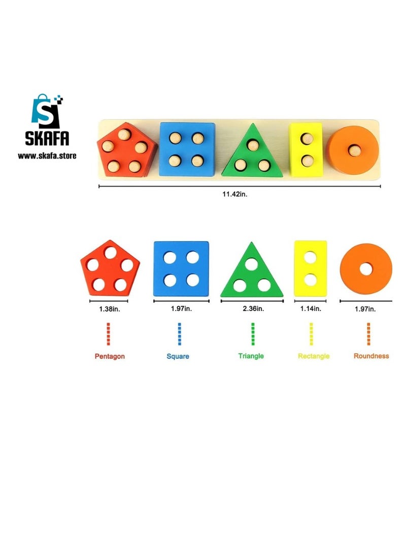 Wooden Sorting & Stacking Toys, Shape Color Recognition Geometric Blocks Matching Puzzle with Lacing String, Educational Preschool Learning Board Game Gift for Babies.