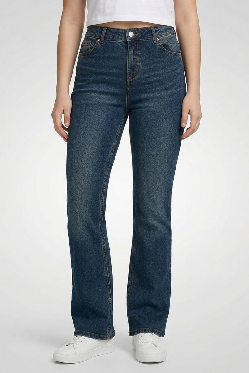 MONKI Women Regular Fit Washed Stretchable Jeans, Washed Blue - Image 1