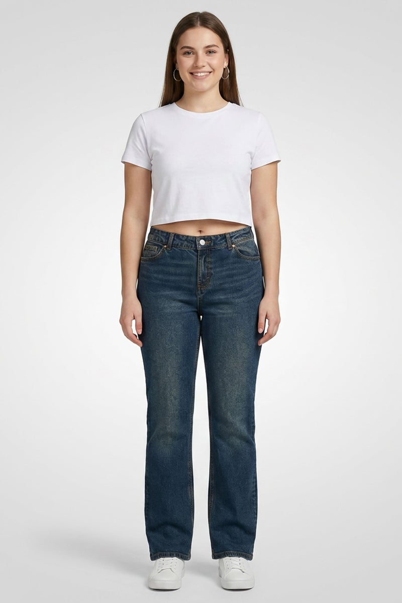 MONKI Women Regular Fit Washed Stretchable Jeans, Washed Blue - Image 2
