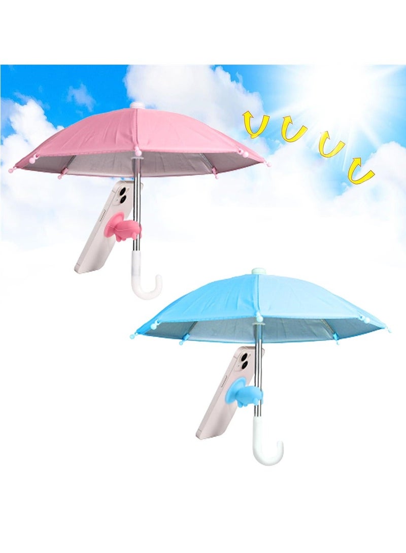 Y&D Phone Umbrella for Sun Suction Cup Stand, 2Pcs Multifunctional Adjustable Cute Shade with Cup, Mini Cell Sunshade, Glare Blocking (Pink, Blue) - Image 1