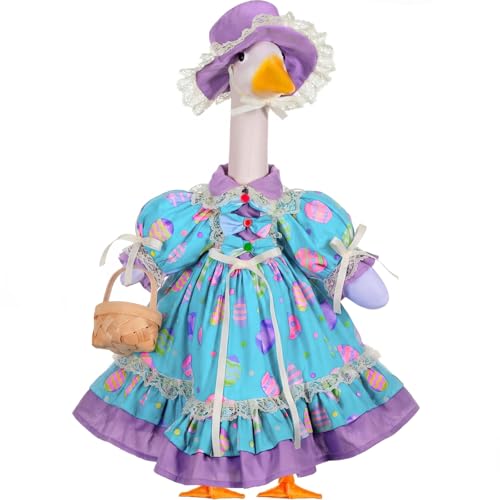 FuWeave 3 Pcs Summer Goose Outfit Bunny Eggs Lawn Porch Goose Clothes for 23 Cement Statue Outdoor Patio Yard Lawn Art DecorationElegant Style - Image 1