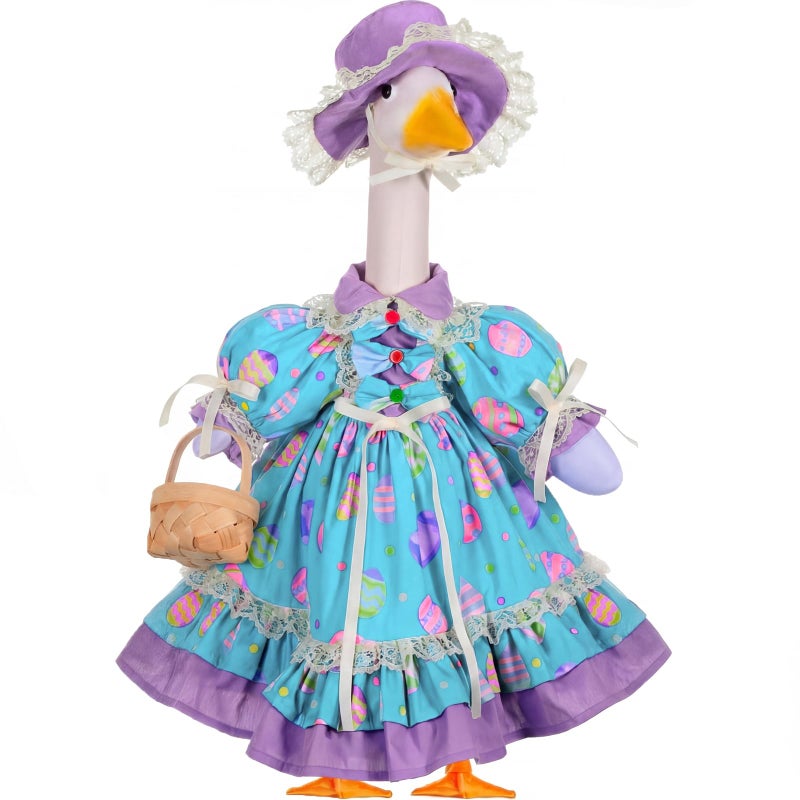 FuWeave 3 Pcs Summer Goose Outfit Bunny Eggs Lawn Porch Goose Clothes for 23 Cement Statue Outdoor Patio Yard Lawn Art DecorationElegant Style - Image 2