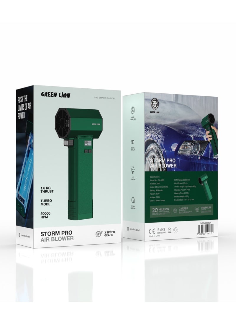 Storm Pro Air Blower with Turbo Mode and 3 Speed Levels / LED Lighting / Digital Display/ Powerful Duster - Green