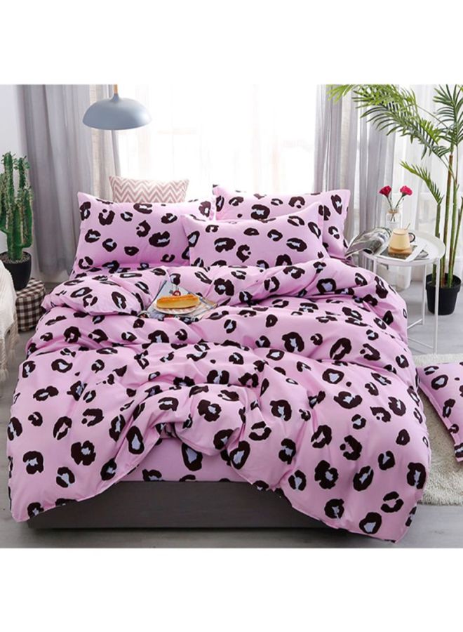 NIBEMINENT 4-Piece Bedding Set fabric Pink/Black Pillow Case 48x74 cm, Bed Sheet 230x230 Quilt Cover 200x230cm  - Image 1