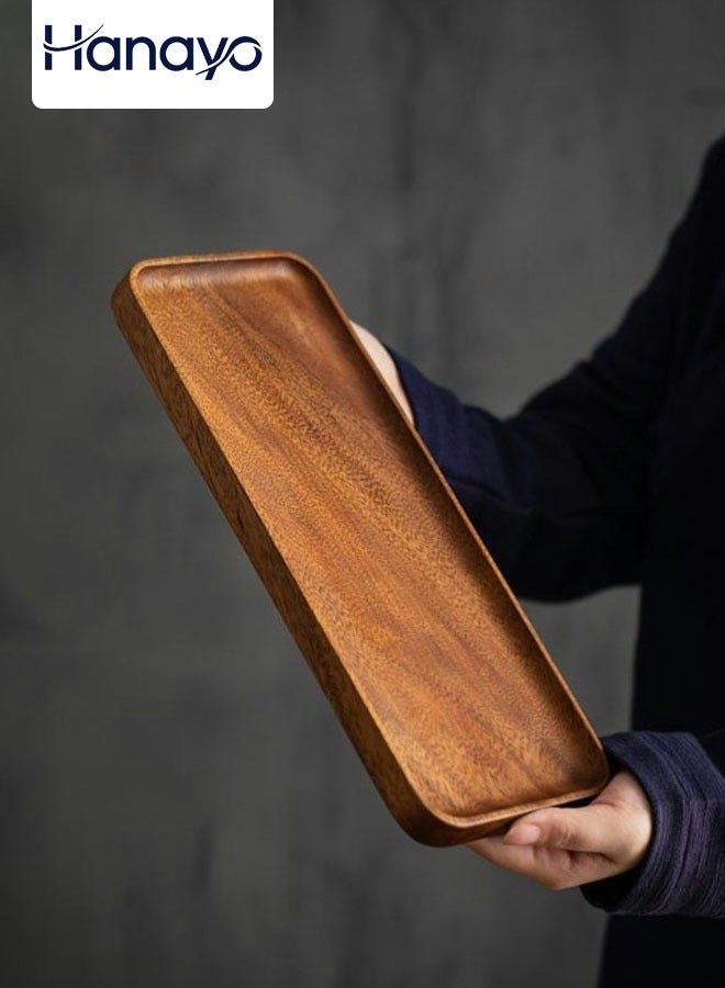 Hanayo Wood Serving Tray Classic Kitchen Tray for Home Decor Rectangular Walnut Wood Small Serving Plate Snack Tray Breakfast Tray Stylish Farmhouse Decor Serving Platters Food Tray(Brown) - Image 1