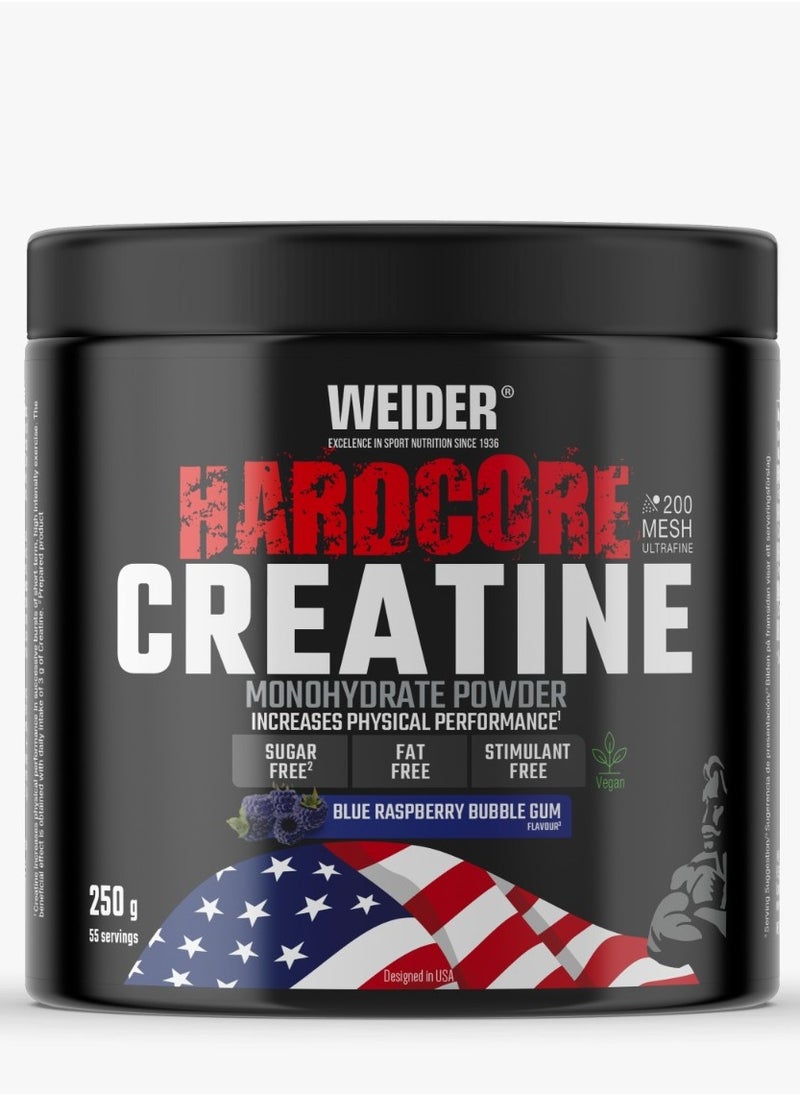 Weider Hardcore Creatine Monohydrate Powder – 250g | Blue Raspberry Bubble Gum - Sugar Free - Fat Free - Stimulant Free 