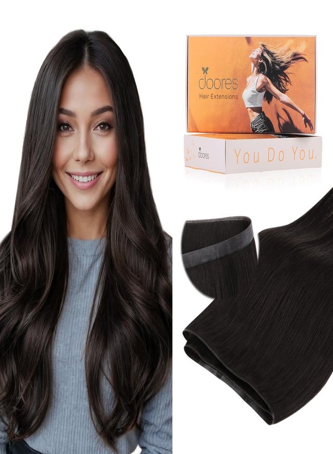 DOORES Tape in Weft Hair Extensions Human Hair, Dark Brown 18 Inch 50g, Wide PU Long Seamless Weft Tape in Remy Extensions Quick Wear - Image 1