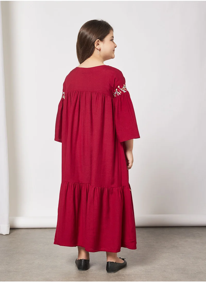 HANA & SARA Kids Embroidered Tassel Detail Jalabiya