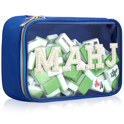 SilTriangle Empty Mahjong Tile Bag American PVC Clear Mahjong Case Size 166 Waterproof Zippered Storage Tile Holder Rack Bag for Game Lover Gift Travel Case Only Navy BlueMahj - Image 1