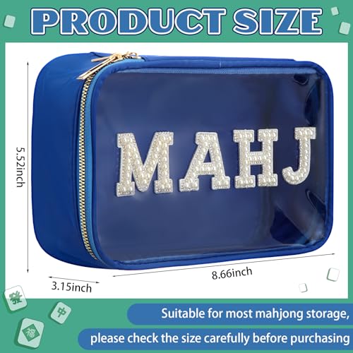SilTriangle Empty Mahjong Tile Bag American PVC Clear Mahjong Case Size 166 Waterproof Zippered Storage Tile Holder Rack Bag for Game Lover Gift Travel Case Only Navy BlueMahj - Image 5
