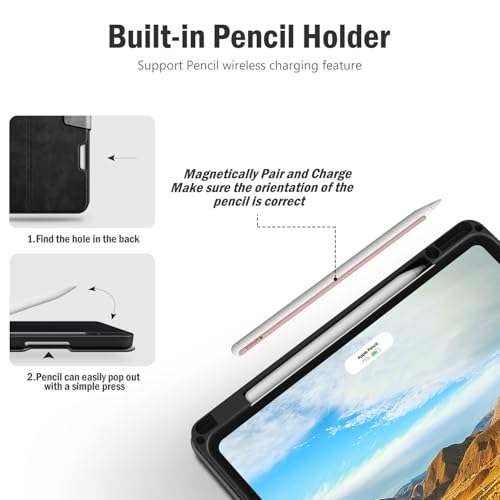 Antbox for iPad Pro 13 Inch Case M5 2025/M4 2024, Built-in Pencil Holder, Supports Pencil Pro/(USB-C), Auto Sleep/Wake, PU Leather (Black) - Image 5
