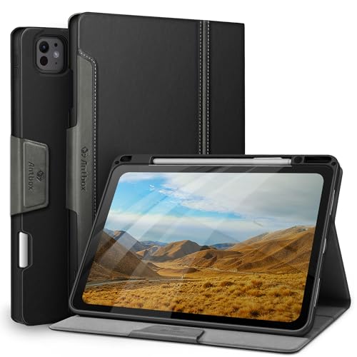 Antbox for iPad Pro 13 Inch Case M5 2025/M4 2024, Built-in Pencil Holder, Supports Pencil Pro/(USB-C), Auto Sleep/Wake, PU Leather (Black) - Image 1