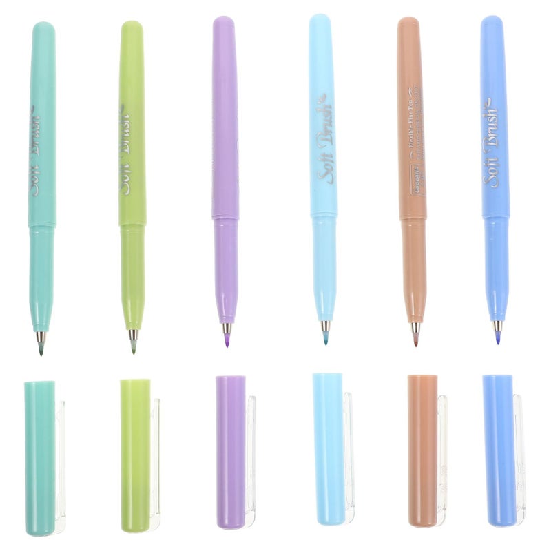 6-Pack Watercolor Brush Pens with Flexible Tips for Calligraphy Painting and Scrapbooking - Image 2