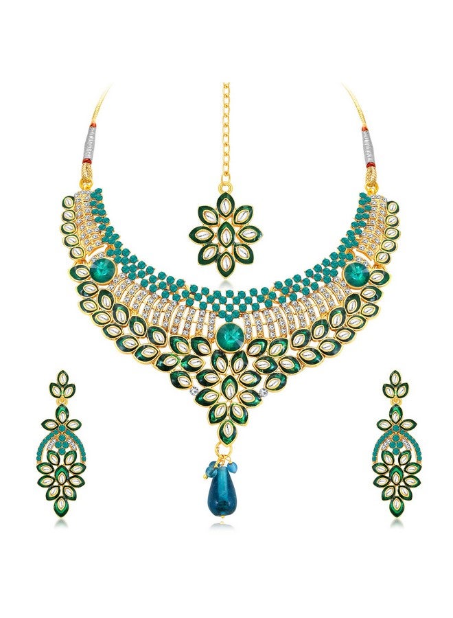 Sukkhi Delightful Gold Plated AD Collar Necklace Set For Women - Image 1