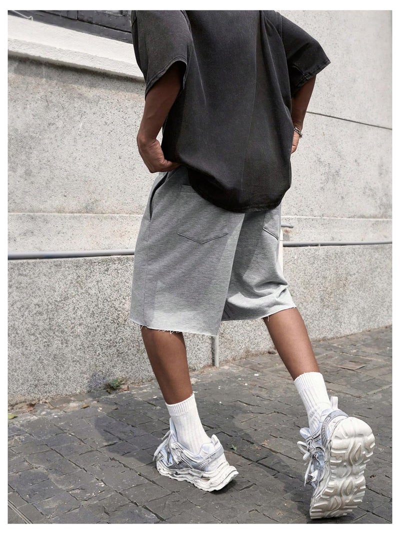 SHENHE Men's Baggy Sweat Shorts Drawstring Waist Wide Leg Raw Loose Athletic Gym Shorts with Pockets Summer Grey Medium - Image 2