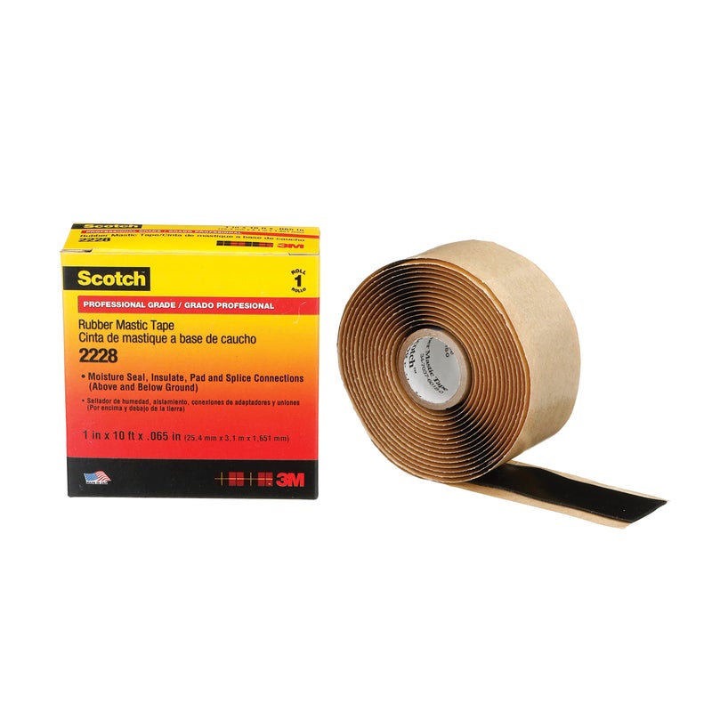3M Scotch Rubber Mastic Tape 2228, 1 in x 10 ft, Black, Conformable, Selfâ€“Fusing, Electrical Insulating, Moisture Sealing, Indoor and Outdoor Applications, 65 mil thick, 1 Roll - Image 1