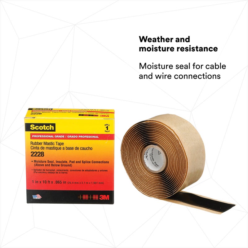 3M Scotch Rubber Mastic Tape 2228, 1 in x 10 ft, Black, Conformable, Selfâ€“Fusing, Electrical Insulating, Moisture Sealing, Indoor and Outdoor Applications, 65 mil thick, 1 Roll - Image 5