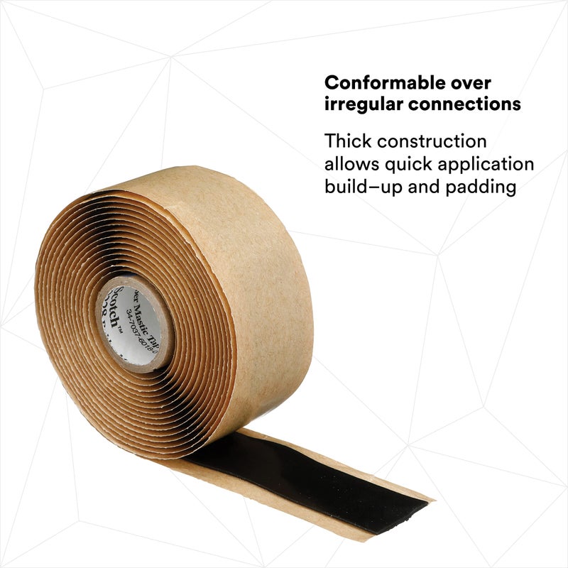 3M Scotch Rubber Mastic Tape 2228, 1 in x 10 ft, Black, Conformable, Selfâ€“Fusing, Electrical Insulating, Moisture Sealing, Indoor and Outdoor Applications, 65 mil thick, 1 Roll - Image 2