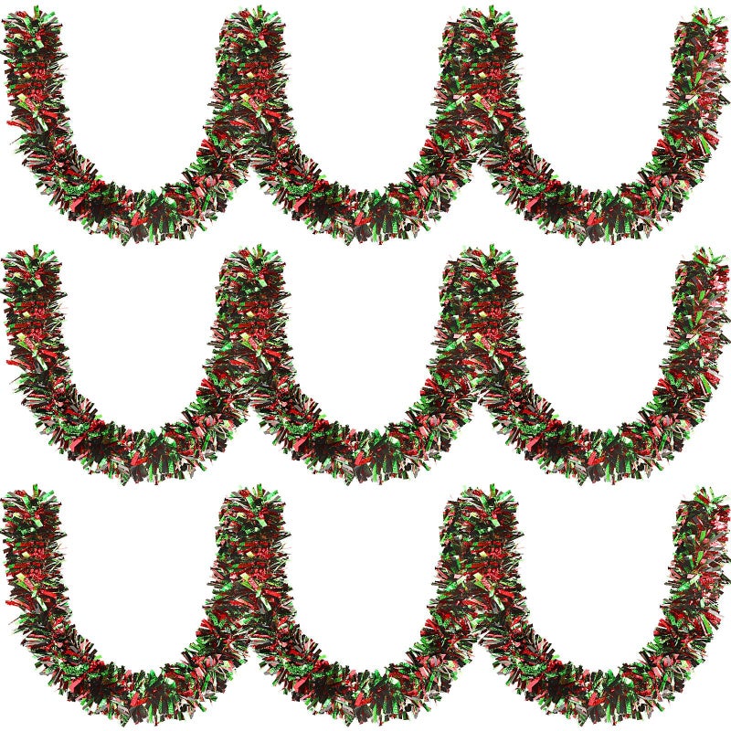 MARFOREVER Black History Month Decorations Garland, Red Green Black Tinsel Twist Garland African Heritage Holiday Hanging Supplies for Artificial Party Indoor Outdoor Home Decor, 3 Pcs 19.7 Ft - Image 1