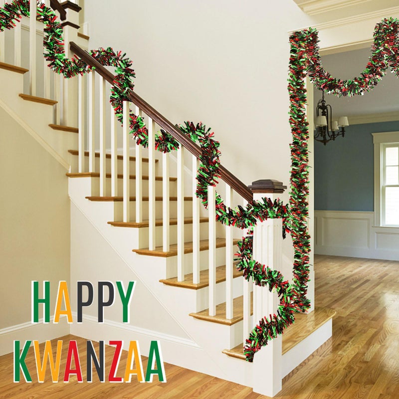 MARFOREVER Black History Month Decorations Garland, Red Green Black Tinsel Twist Garland African Heritage Holiday Hanging Supplies for Artificial Party Indoor Outdoor Home Decor, 3 Pcs 19.7 Ft - Image 5
