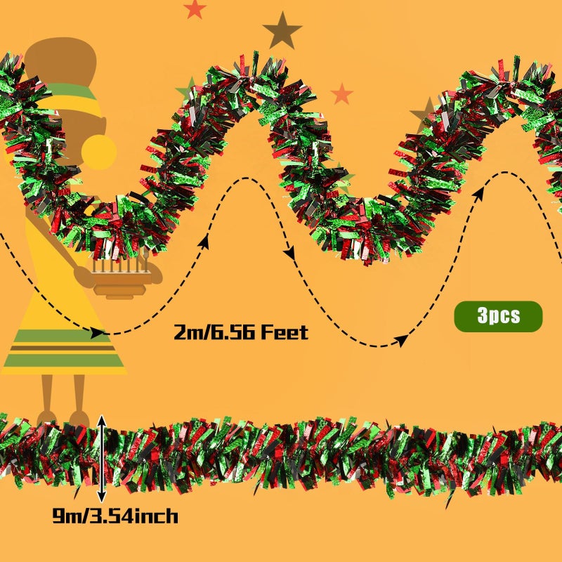 MARFOREVER Black History Month Decorations Garland, Red Green Black Tinsel Twist Garland African Heritage Holiday Hanging Supplies for Artificial Party Indoor Outdoor Home Decor, 3 Pcs 19.7 Ft - Image 2