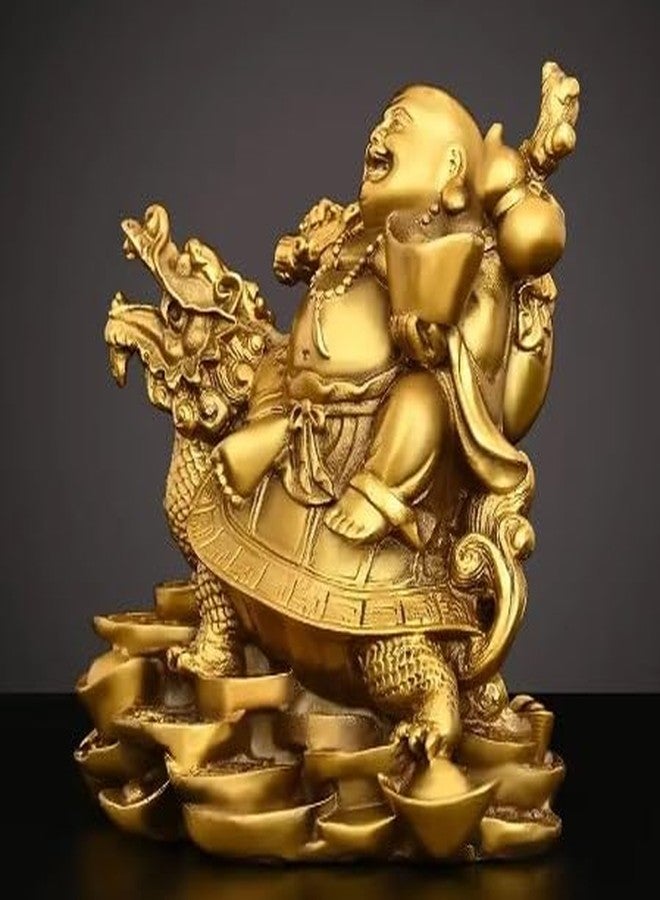INARA Creation Laughing Buddha Showpiece for Money and Good Luck - 5 Inch, Sitting on Dragon Tortoise Carrying Golden Ingot for Happiness, Positivity, Wealth & Fortune - Image 4