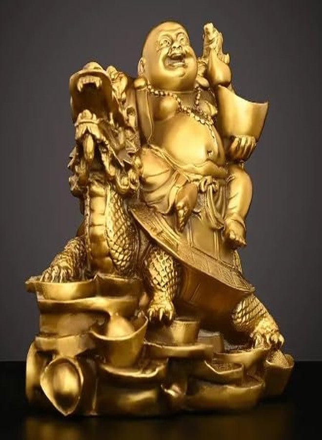 INARA Creation Laughing Buddha Showpiece for Money and Good Luck - 5 Inch, Sitting on Dragon Tortoise Carrying Golden Ingot for Happiness, Positivity, Wealth & Fortune - Image 2