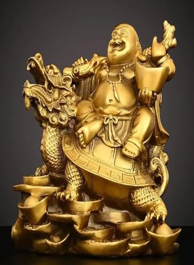 INARA Creation Laughing Buddha Showpiece for Money and Good Luck - 5 Inch, Sitting on Dragon Tortoise Carrying Golden Ingot for Happiness, Positivity, Wealth & Fortune - Image 1