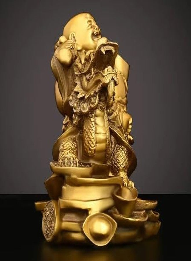 INARA Creation Laughing Buddha Showpiece for Money and Good Luck - 5 Inch, Sitting on Dragon Tortoise Carrying Golden Ingot for Happiness, Positivity, Wealth & Fortune - Image 3