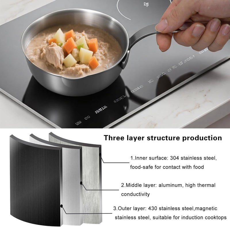 BQWII 18/10 Stainless Steel Butter Warmer, 13.5 fl oz (400ml), Ideal for Heating Milk, Butter, Sauces, Baby Food, Coffee, Chocolate, Egg Pan, Compatible with Induction & Gas Stovetops - Image 4