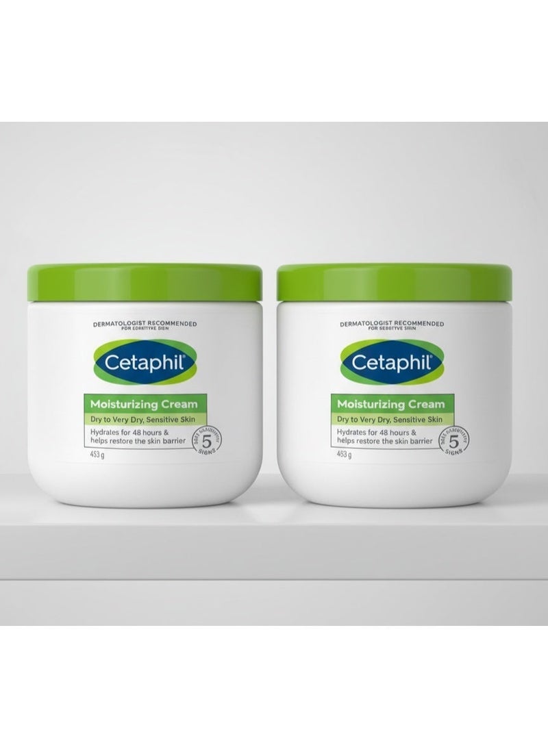 Cetaphil عبوة قيمة من 2 - كريم مرطب، للبشرة الجافة إلى الجافة جداً، للبشرة الحساسة، يرطب لمدة 48 ساعة، يستعيد حاجز البشرة، للوجه والجسم للرجال والنساء، غير كوميدوغيني، مع النياسيناميد وفيتامين B5، بدون رائحة، 453 جرام × 2 - Image 1