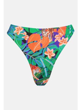 Women  Animal Thong Bikini Bottom, Green Combo
