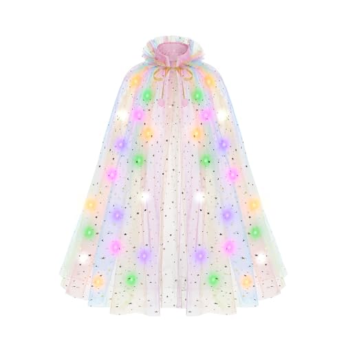 HSCTEK Light Up Princess Cape, Rainbow Princess Dress up Tulle Cape, Coloful Princess Outfit Costume Accessories Kids Toddlers Girls - Image 1